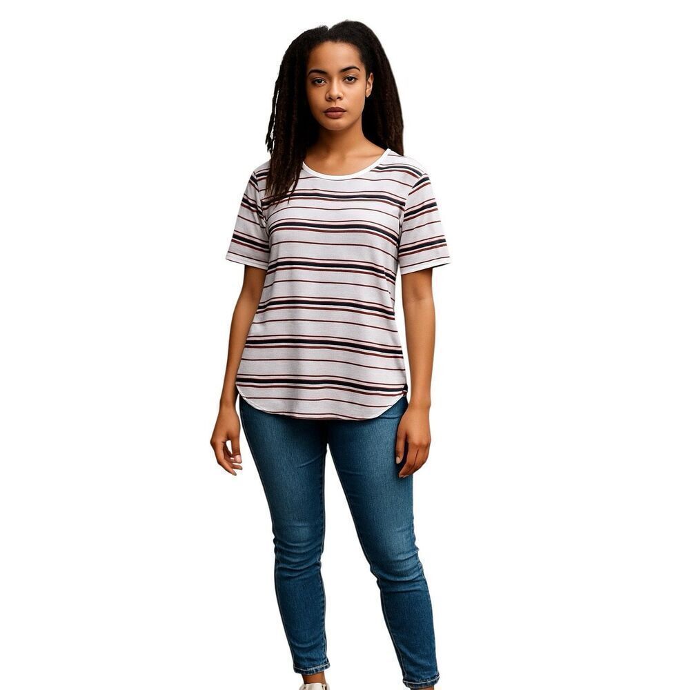 Apt 9 Purple Stripe Elbow Sleeve Top L